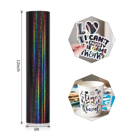 GIRAFVINYL - Vinilo permanente gris negro, 12 x 6 pies, color gris marino, hermoso rollo de vinilo holográfico para cortadores de vinilo, letreros, álbumes de recortes, manualidades, troqueles