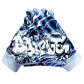 Battle Sports Graffiti Doom Wide Receiver Football Gloves, Ultra Stick Adult & Youth Gloves - Adult Medium, White/Blue