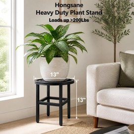 Hongsane Metal Heavy Duty Plant Stand Indoor Outdoor,13 Inch Tall Plant Stands Riser, Wrought Iron Pedestal Holders for Large Flower Pot,Outside Rust-Proof Black Flower Display Shelf for Patio,1-Pack