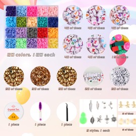 2800+ Clay Beads for Bracelets, Polymer Clay Beads, 6 mm, 20 Colours plus Other Accessories, Suitable for Making Necklaces, Bracelets, Earrings and Other Jewellery