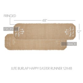 VHC Brands Celebrate Grace Jute Burlap Happy Easter Runner 12x48, Jute Dining Room Kitchen Table Runner, Jute Style, Spring Decor