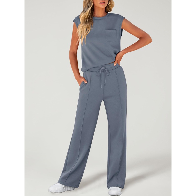 ANRABESS Two Piece Sets for Women Summer Sleeveless Sweatsuits Wide