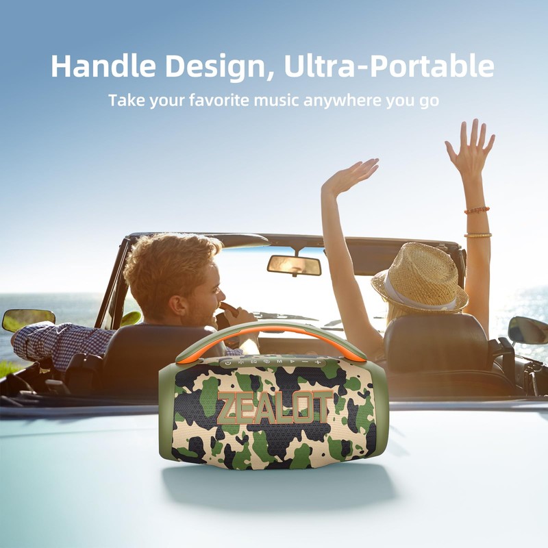 ZEALOT Portable Bluetooth Speaker, 80W Peak Waterproof Loud Booming Sound