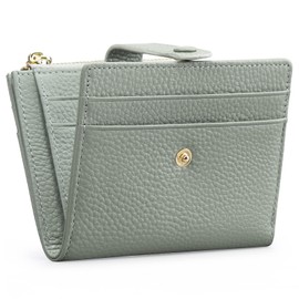 FALAN MULE Women's Small Leather RFID Protection Credit Card Holder with Zip Coin Compartment Wallet, A-grey-green, Minimal