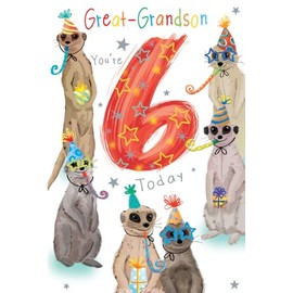Great Grandson 6th Birthday Card Age 6 Meerkats 9" x 6" Lovely Verse