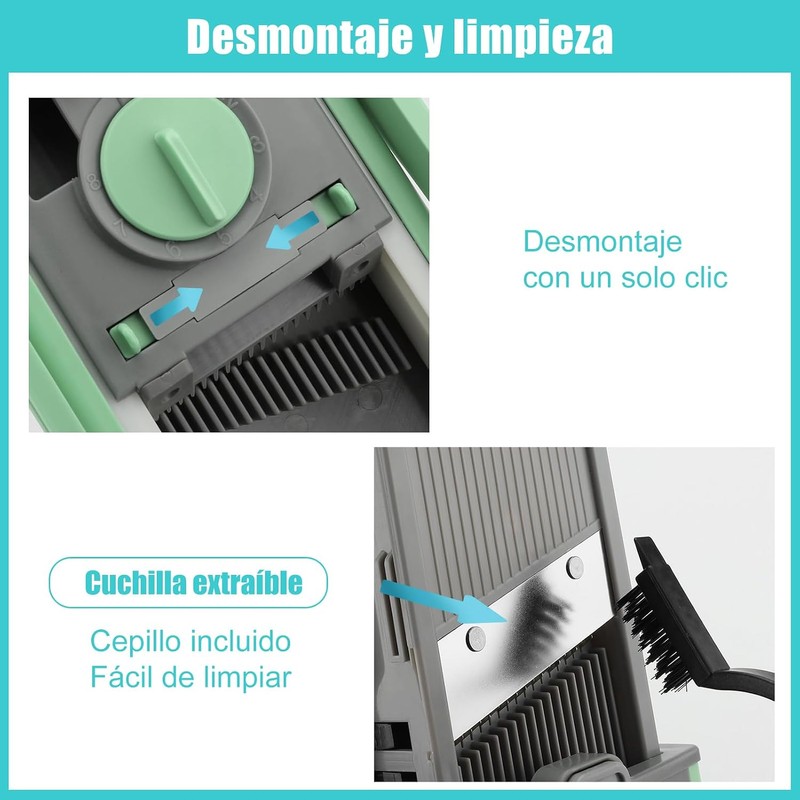 Cortador de Verduras, Acero Inoxidable + ABS, Grosor Ajustable, Verde