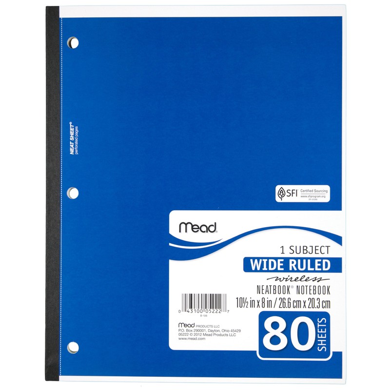 Mead Single Subject Wireless Notebook, Wide Ruled (05222) - Pack