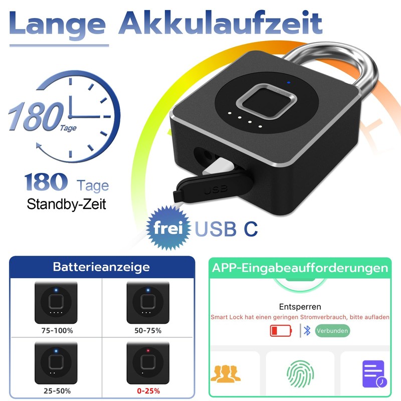 Eseesmart Smart Lock - Lock with Fingerprint Bluetooth App iWatch