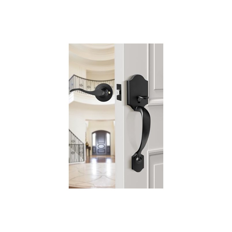 Goldenwarm Black Front Door Handle, Door Handle Exterior, Single Cylinder