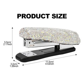 JSCARLIFE Bling Crystal Stapler,Sparkly Diamond Stapler for Desk Handmade Clay Rhinestone Machine Cute Stapler Pretty Office Stationery Kit for Girl Women Lady Christmas (Large Size-Silver)