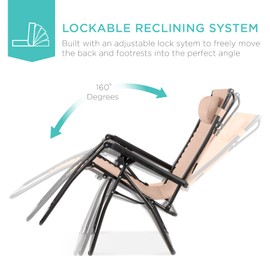 Best Choice Products Folding Zero Gravity Outdoor Recliner Patio Lounge Chair w/Adjustable Canopy Shade, Headrest, Side Accessory Tray, Textilene Mesh - Sand