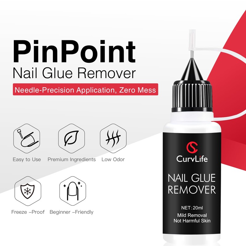 Curvlife 20ml Pinpoint Nail Glue Remover – Non-Acetone, Gentle Formula