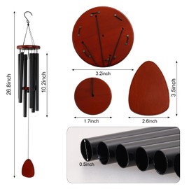 Bcxfbxd Relaxing Tone Wind Chimes with 6 Aluminum Tubes 26 Inch Memorial House Warming Black Chime Bereavement Remembrance Gift Indoor and Outdoor Decor