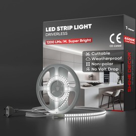 Shine Decor LED Strip 1 m, AC 220 V 230 V IP65 Waterproof LED Strip, SMD 2835 120 LEDs/m Ultra High Brightness Light Strip for Home Decoration Kitchen Garden LED Lighting (1 m, Cool White)