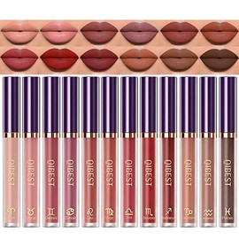 BestLand Kit De Maquillaje De Labios Con 12 Labiales Mate, Labiales Líquidos Aterciopelados, Resistentes Al Agua, De Larga Duración, Brillo De Labios 