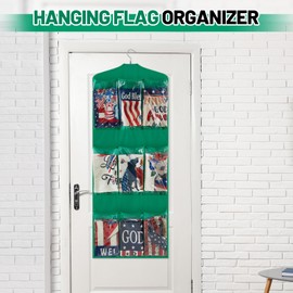 GliCraft Flag Organizer for House and Garden Flags with a Total of 30 Pockets Two Sided Storage Bag Holder Hanger with Swivel Hanger Hook for Closet Door Garden Porch