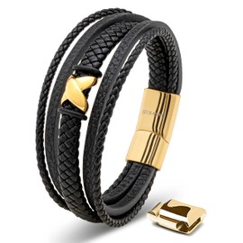 SERASAR Men's Bracelets 20cm Gold Gift Box Genuine Cowhide Leather Braided Adjustable Magnetic Clasp Multilayer Jewelry Box Rope Male Male Male Men's Bracelets Band Jewelry Accessories