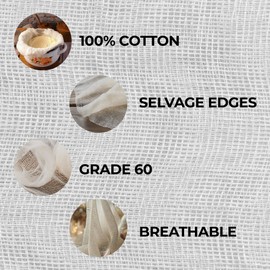 Dark White Premium Reusable Cheesecloth 100% Organic Cotton for Straining, Cooking, Nut Milk, Durable, Chemical-Free, Multi-Purpose Fabric for Crafts, and Household Needs (8 Yard Roll - Grade 50)