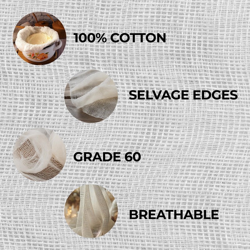 Dark White Premium Reusable Cheesecloth 100% Organic Cotton for Straining,