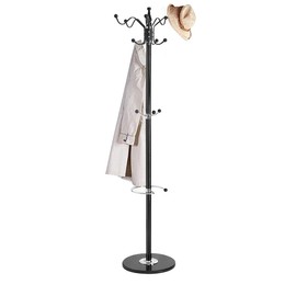 kunghei 67" Metal Coat Rack Stand Satin Steel Marble Base with 16 Hooks Metal Tree Hat Rack & Coat Hanger Floor Standing Clothes Rack High-Grade Wall Bedroom Hall Entryway Organizer Storage,Black
