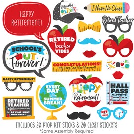 Big Dot of Happiness Teacher Retirement - Happy Retirement Party Photo Booth Props Kit - 20 Count
