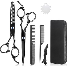 Hairdresser Scissor Set with Thinning Shears & Accessories – Salon Haircut Tool Kit -(Black)