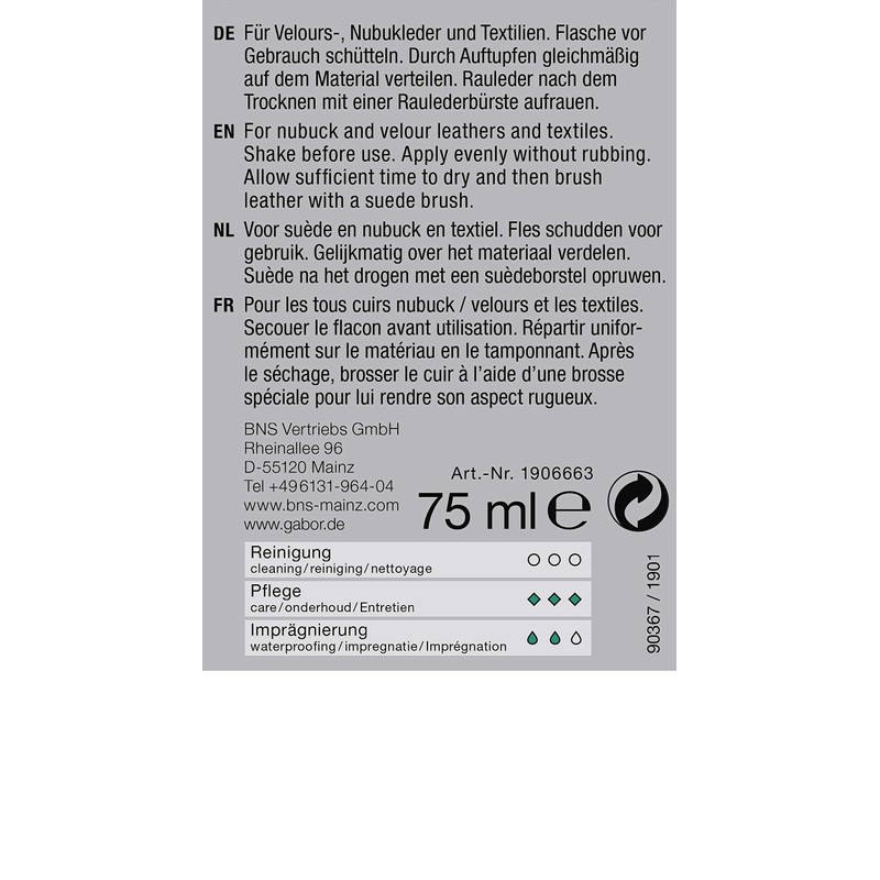 Gabor velour nubuck care 75 ml, assorted colours light blue