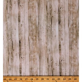 Clothworks Cotton Barn Wood Boards Shiplap Landscape Khaki Fabric Print by the Yard D511.53
