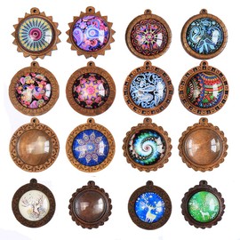Dahi Pendants with Glass Cabochons, Retro Glass Domes, Jewellery-Making Kit for DIY, Medallions, Necklaces, Gifts, Souvenirs etc.