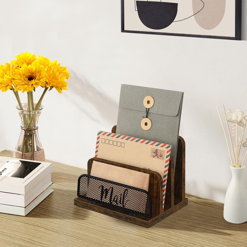 YINMIT Mail Organizer Countertop, Mail Holder with 3-Slot, Desktop Mail