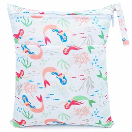 FenFang Cloth Nappies Wet Bags, Nappy Bag, Wet Bag, Wet Bag, Organiser Bags, Large, Reusable, Waterproof with Zip for Baby Travel (White Mermaid)