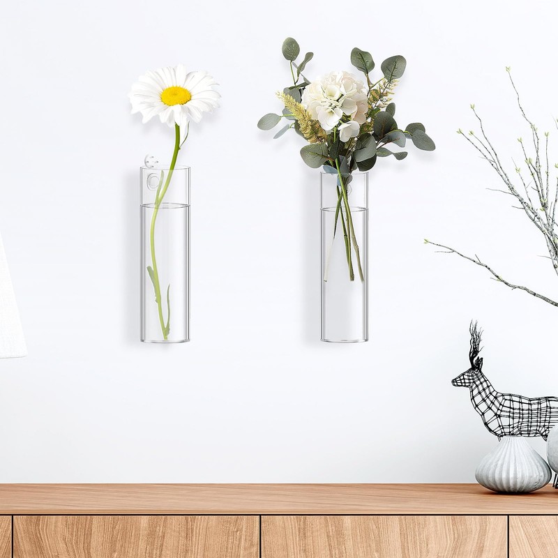2 Pack Wall Hanging Glass Planters 1.85x5.9 Inch High Borosilicate
