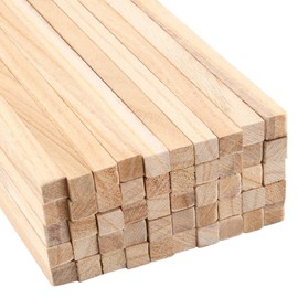JAPCHET 100 Pack 12 x 1/2 x 1/2 Inch Square Wooden Dowels, Unfinished Natural Long Wood Strips Square Sticks Hardwood Dowel Rod for Model Making, Decorations, DIY and Craft Projects