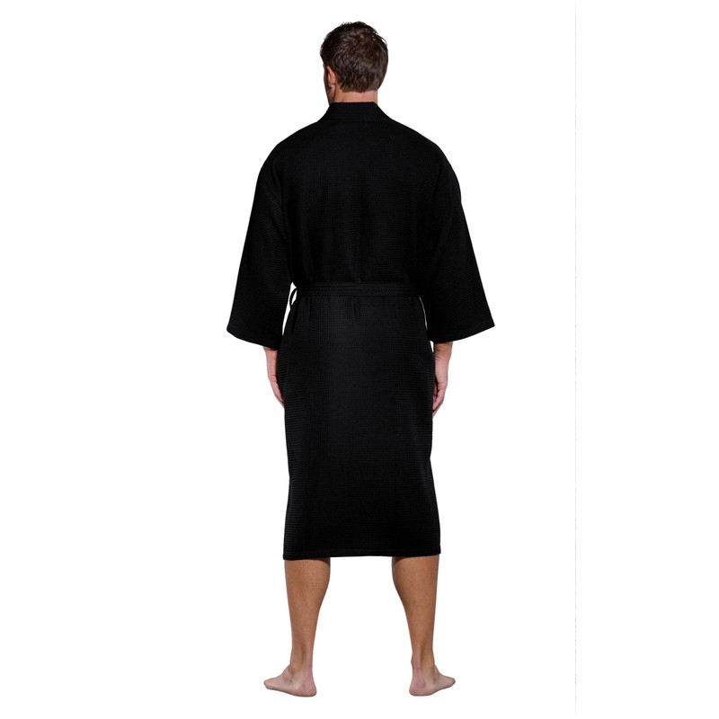 Turquaz Lightweight Long Waffle Kimono Spa Robe for Men, Black,
