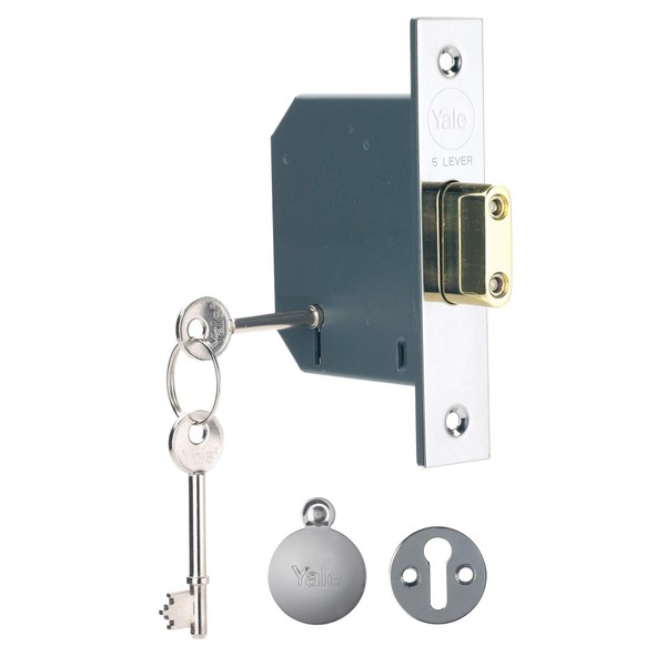 Yale P-M552-CH-78 5 Lever Mortice Deadlock, Visi Pack, Suitable for External Doors, Chrome Finish, 3 Inch/76 mm