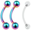 2pc Curved J-Curve Barbell 16g 1.2mm Rainbow Vertical Labret Bar