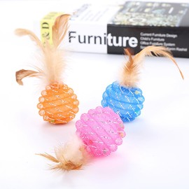 POPETPOP 6pcs Cat Feathers Toys - Interactive Cat Toys with Feathers and Bells for Indoor Ourdoor Kitten Playing, Cat Exrecise Toy Balls