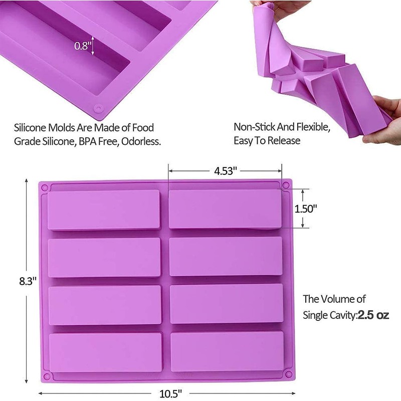ROTDAM Large Rectangle Silicone Mold 2 PCS 8-Cavity Granola Bar