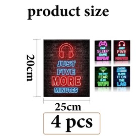 iuiiaii 4 Pcs Gaming Accessories Set, Vogue Boys Bedroom Accessories Gaming Wallpaper Boys Room Decor Boy's Room, Unframed Gamer Wall Ornament Art For Kids Bedroom Home Decoration