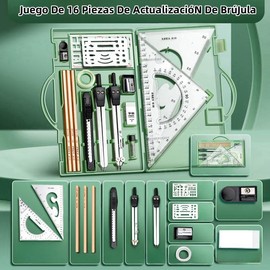 THJOPOKEEL Kit de dibujo,Kit de dibujo | Kit de geometría de reglas y compases de metal | Juego de regla triangular, brújula y transportador, lápices 