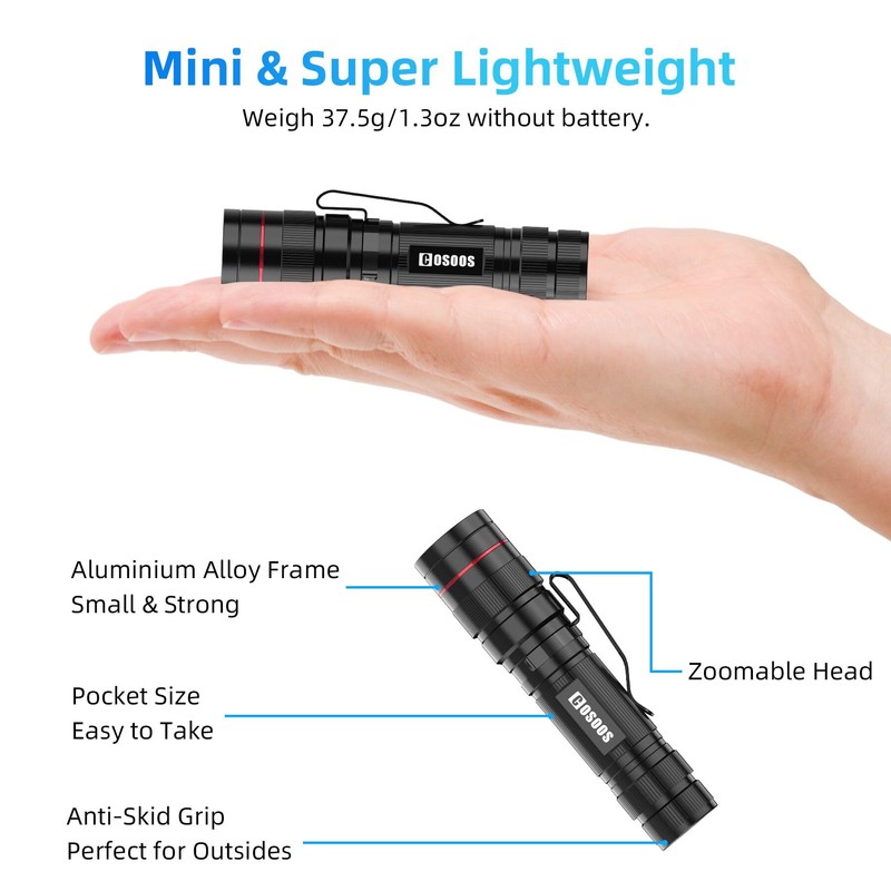 COSOOS 3 Mini LED Tactical Flashlights with Clip, 3.7inch Zoomable