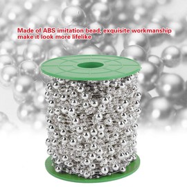 Hilitand Pearl Bead Roll, 60 m / Roll Galvanised Pearl Thread Bead Wreath 3 mm + 8 mm, Used for DIY Chain Garlands, Flowers, Wedding Decoration, Christmas, Holiday (Silver)