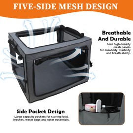 Wdmiya Dog Crates for Medium & Large Dogs, 30 Inch Portable Travel Dog Crate with Chew Proof Mesh, Soft Collapsible Dog Crate with Absorbent Dog Pad, Car Dog Kennel Indoor & Outdoor 4-Door