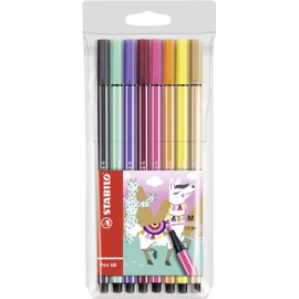 Stabilo Pen 68 Living Colors Drawing Felt Tip Pens Medium Tip Pack of 8 Lama Design