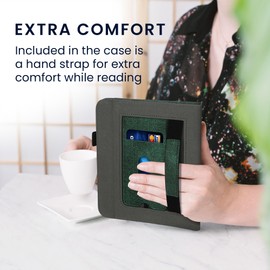 kwmobile Case Compatible with Kobo Kobo Libra Colour / Tolino Vision Colour Case - Flip Case with Hand Strap - Faux Leather Cover - Dark Green Dark Grey