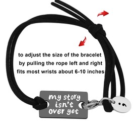 ENSIANTH My Story Isn't Over Yet Mental Health Awareness Wrap Bracelet Semicolon Series (Silver A+black)