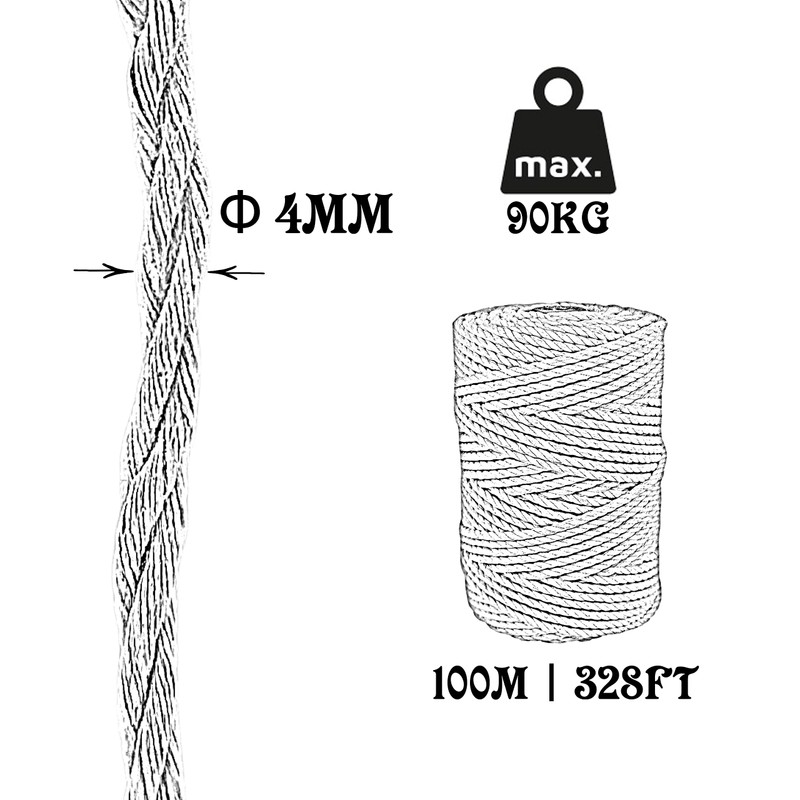 Macrame Cord. 100% Natural Cotton Rope for Crafts, Toys, Decorations,