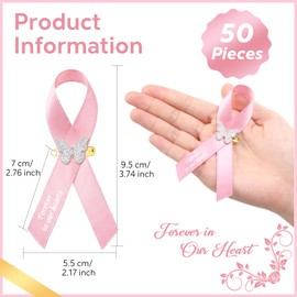 50 Pcs Butterfly Funeral Ribbons Memorial Ribbon Funeral Pins Classic Memorial Service Respect Ribbon Bow with Safety Pins and Butterfly for Mourning Remembrance Day Event(Pink)