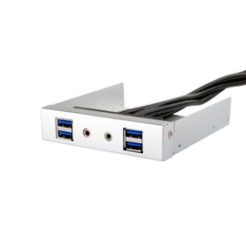 SilverStone SST-FP32S-E - USB 3.0 4-Ports 3.5 Inch alu. Front Panel USB Hub with 1 HD Audio Output Port, silver