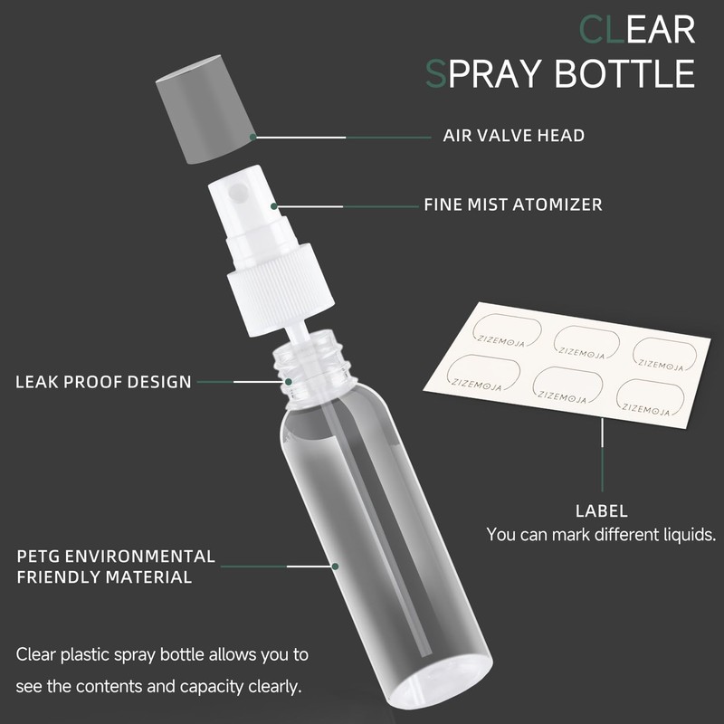 ZIZEMOJA 2OZ 3Pack Small Spray Bottle 60ml, Clear Plastic Mini